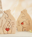 Personalized Wooden Bears Family With Hearts - 2 Bear 2 Kids