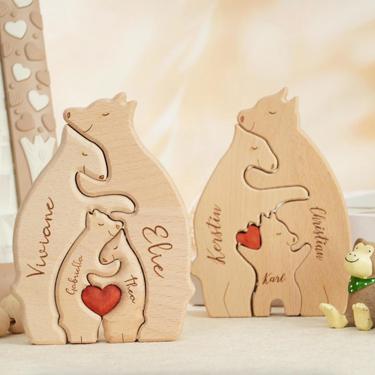 Personalized Wooden Bears Family With Hearts - 2 Bear 2 Kids