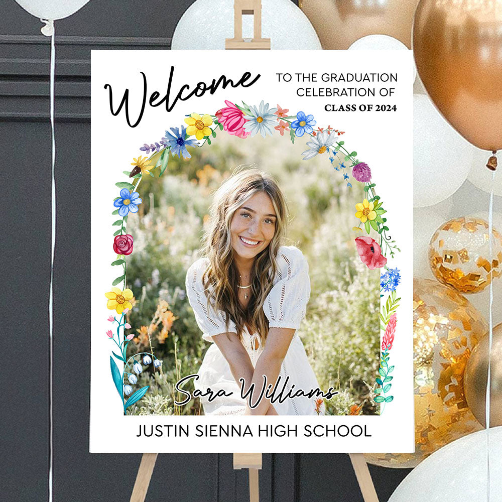 Minimalist Graduation Welcome Sign - Custom Class Of 2025 Graduation Party Welcome Sign - Wildflower Graduation Party Welcome Sign