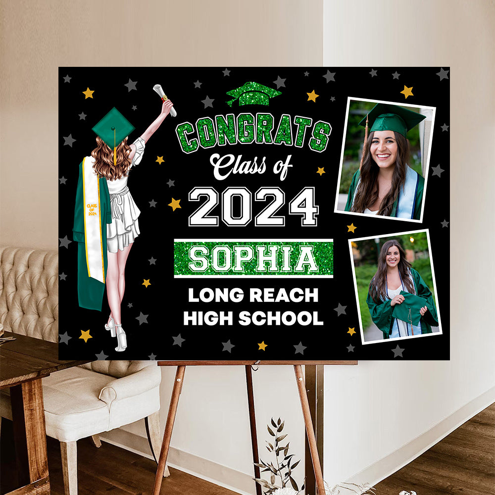 Gliter Style Class Of 2025 Graduate, Graduation Gift - Personalized Graduation Lawn Sign With Stake