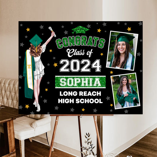 Gliter Style Class Of 2025 Graduate, Graduation Gift - Personalized Graduation Lawn Sign With Stake