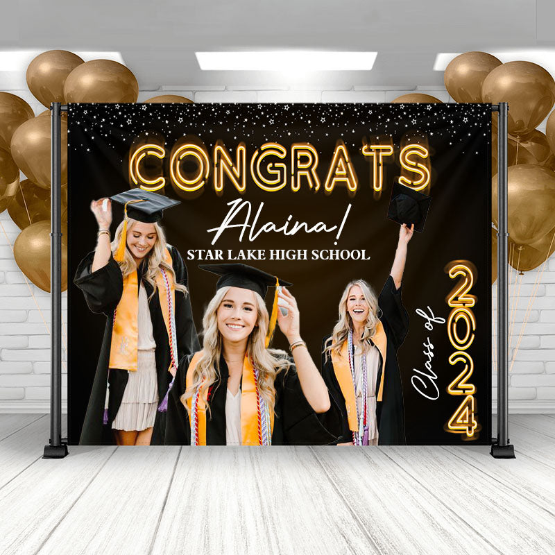 Neon Class of 2025 Custom Graduation Party Backdrop Small Size - Personalized Custom Graduation Backdrop