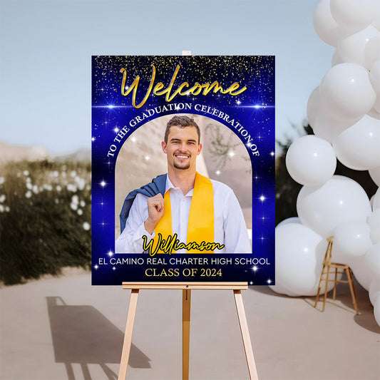 Gold Welcome Sign - Graduation Party Welcome Sign - Custom Photo Grad Party Sign - Personalized Graduation Decoration