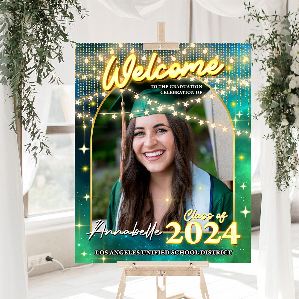 Graduation Light Welcome Sign - Custom Class Of 2025 Graduation Party Welcome Sign - Wildflower Graduation Party Welcome Sign