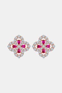 925 Sterling Silver Lab-Grown Ruby Flower Shape Stud Earrings