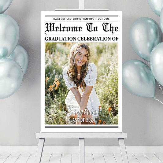 Newspaper Styles Class Of 2025 - Graduation Party Welcome Sign - Custom Photo Grad Party Sign - Personalized Graduation Decoration