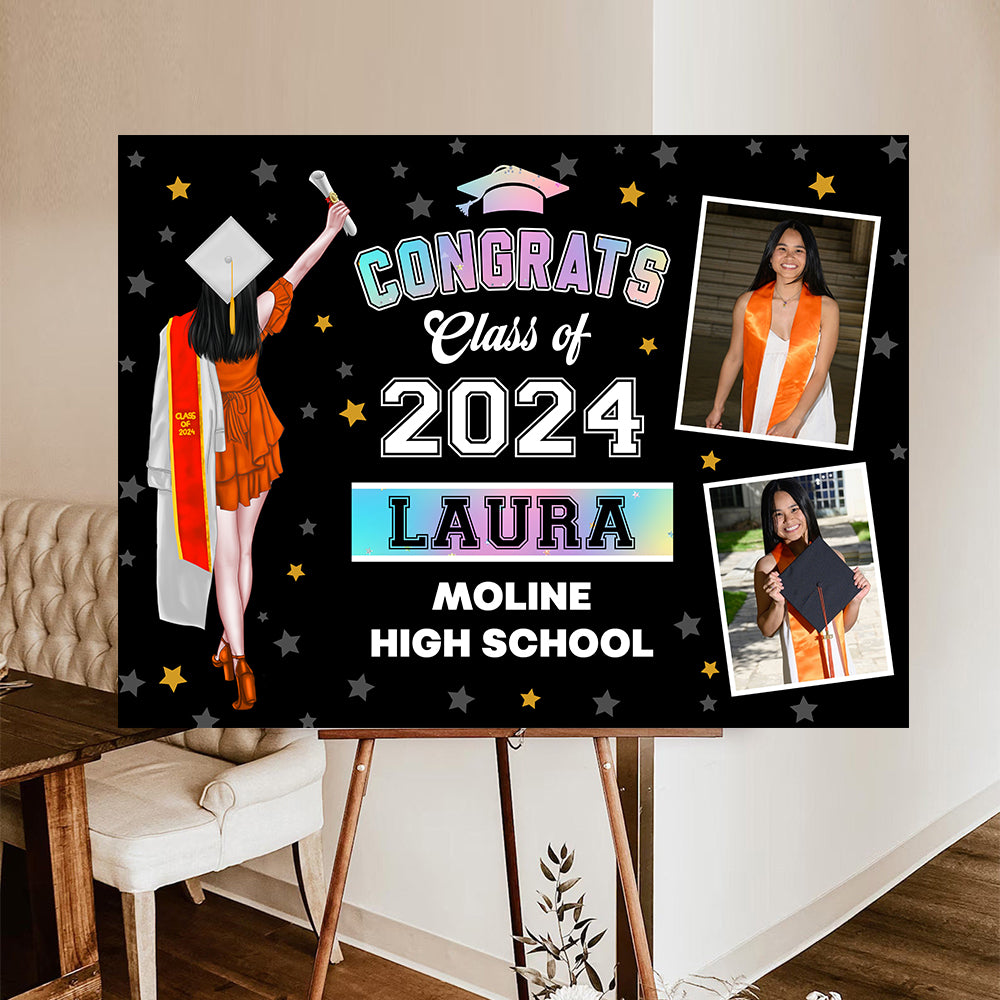 Gliter Style Class Of 2025 Graduate, Graduation Gift - Personalized Graduation Lawn Sign With Stake