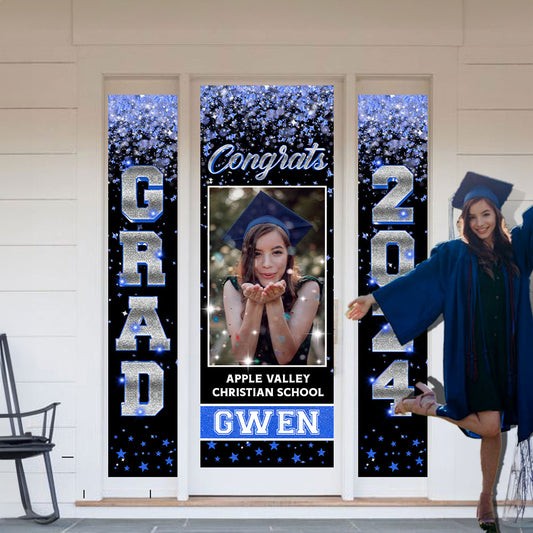 Silver Front Door Banner 2025 With Pictures Class of 2025 - High School or College University for Graduation Door Banner for Front Door or Porch