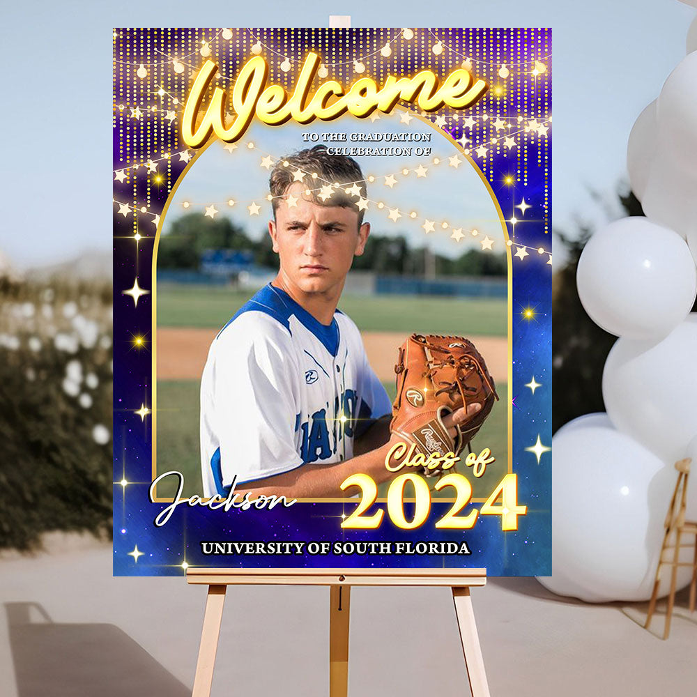 Graduation Light Welcome Sign - Custom Class Of 2025 Graduation Party Welcome Sign - Wildflower Graduation Party Welcome Sign