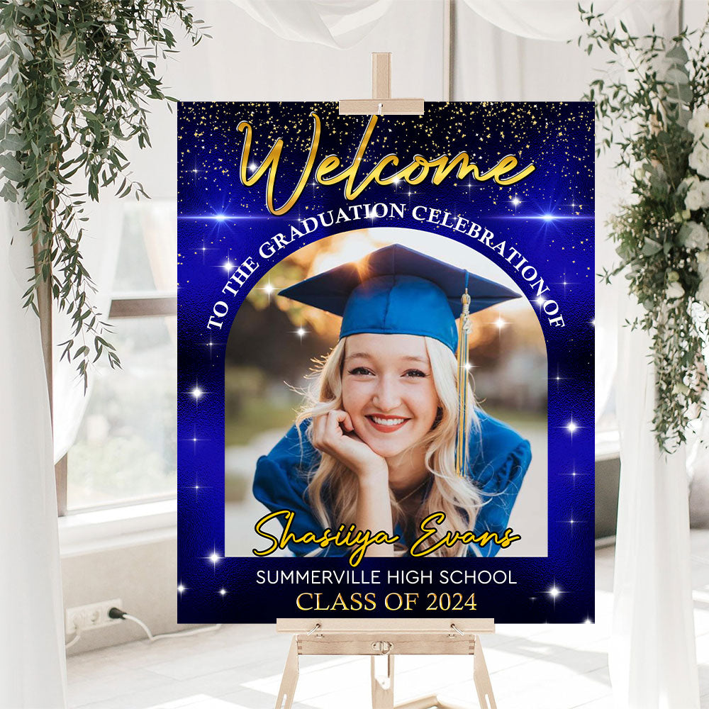 Gold Welcome Sign - Graduation Party Welcome Sign - Custom Photo Grad Party Sign - Personalized Graduation Decoration