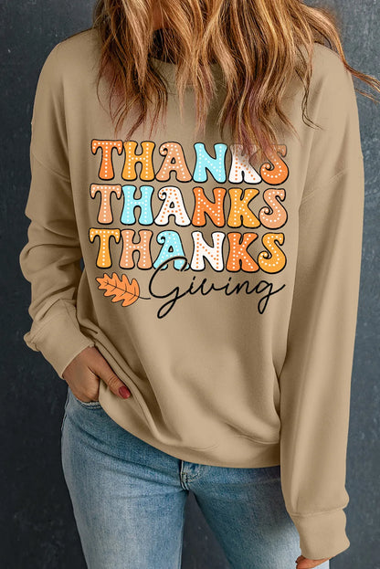 THANKSGIVING Round Neck Dropped Shoulder Sweatshirt