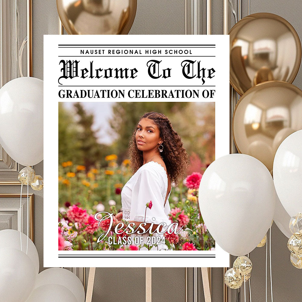 Newspaper Styles Class Of 2025 - Graduation Party Welcome Sign - Custom Photo Grad Party Sign - Personalized Graduation Decoration