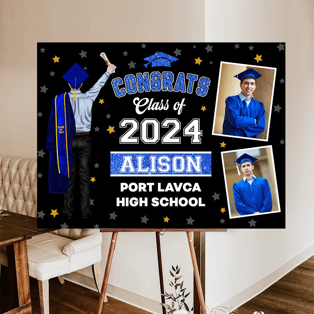 Gliter Style Class Of 2025 Graduate, Graduation Gift - Personalized Graduation Lawn Sign With Stake