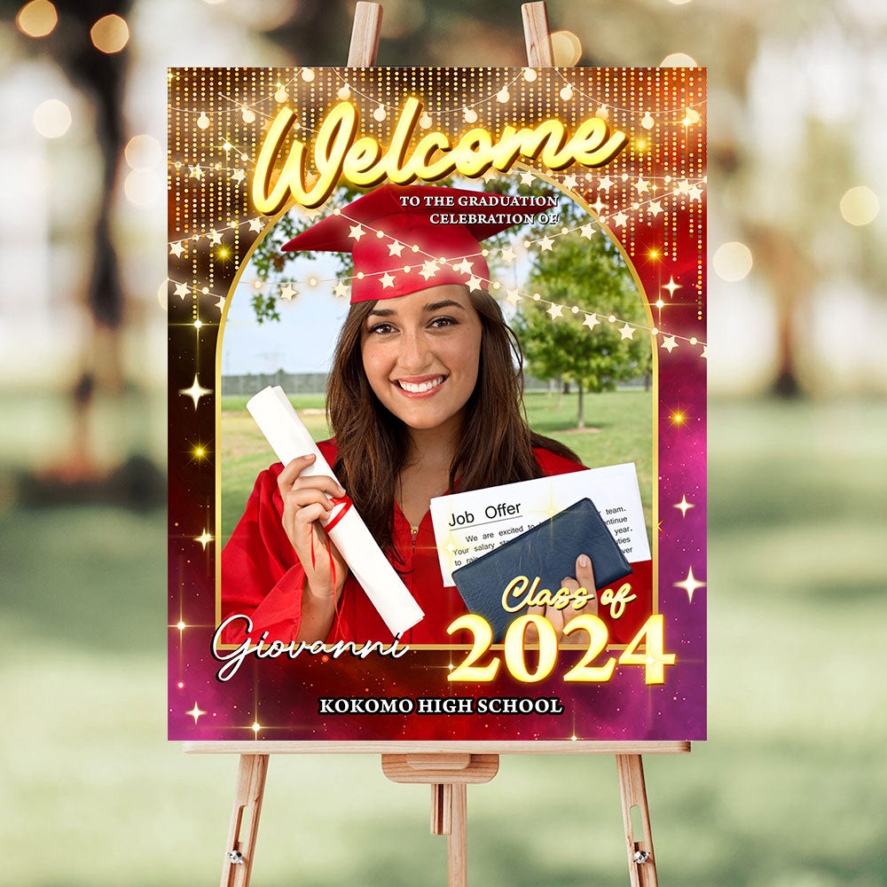 Graduation Light Welcome Sign - Custom Class Of 2025 Graduation Party Welcome Sign - Wildflower Graduation Party Welcome Sign