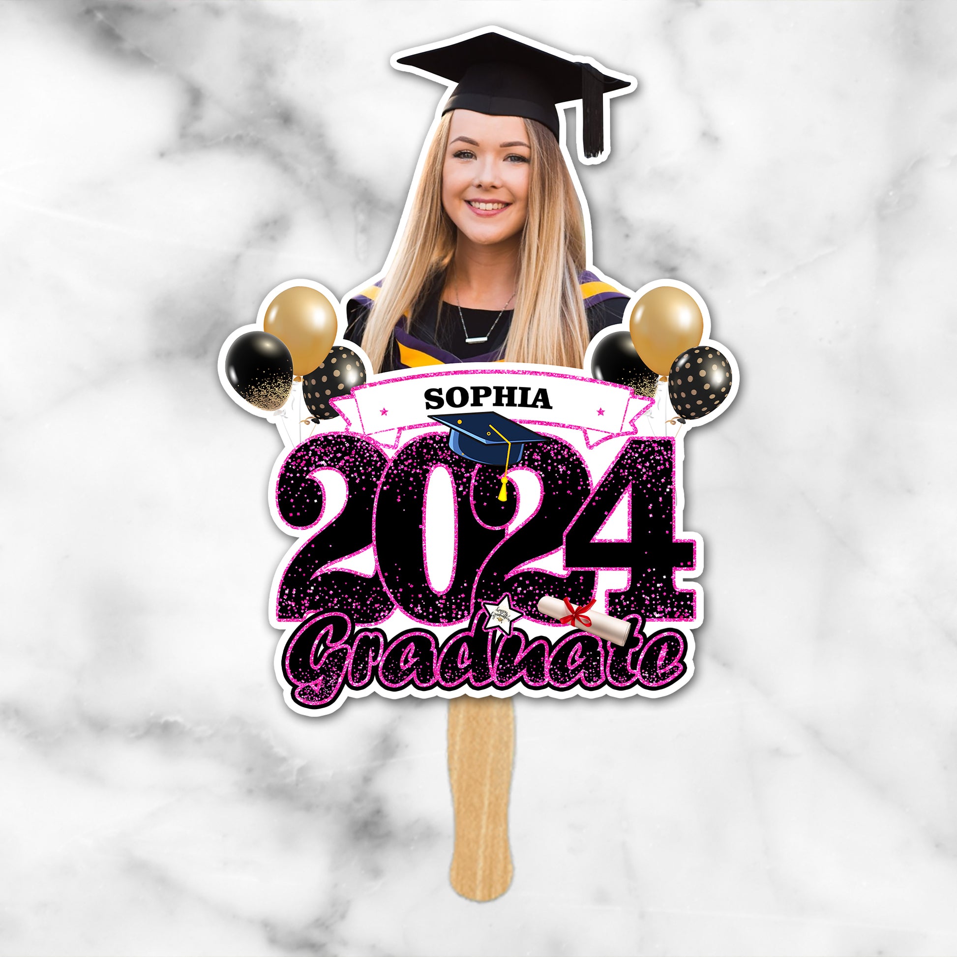 Personalized 2025 Graduate Face Fans With Wooden Handle, Gift For Graduation Party