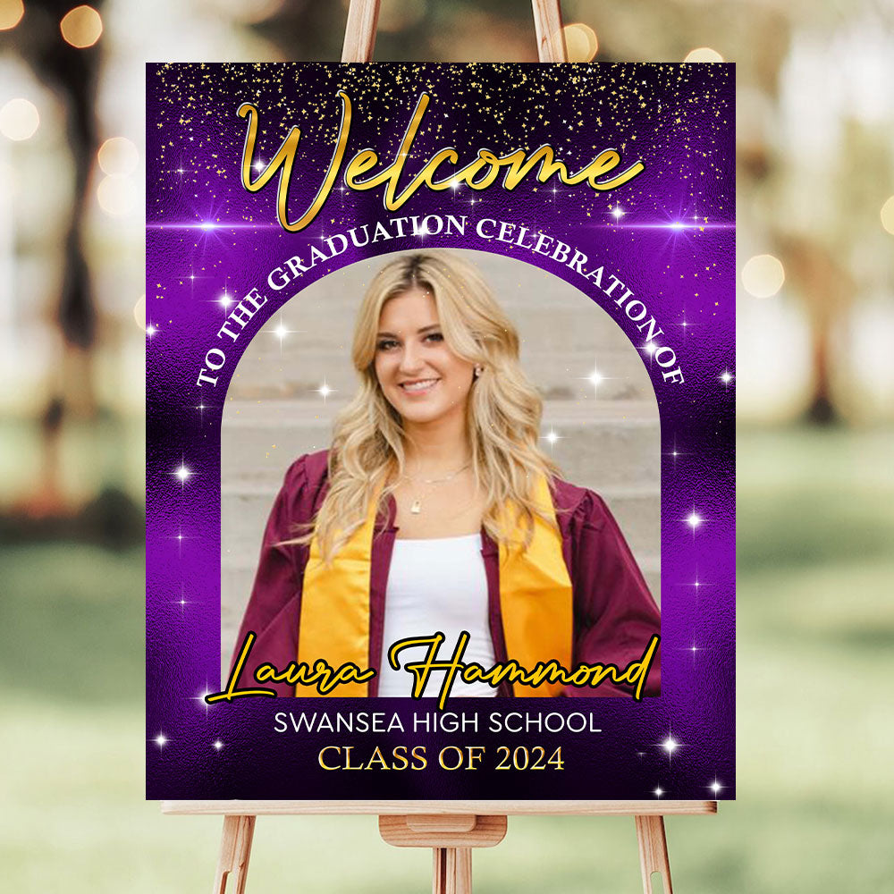 Gold Welcome Sign - Graduation Party Welcome Sign - Custom Photo Grad Party Sign - Personalized Graduation Decoration