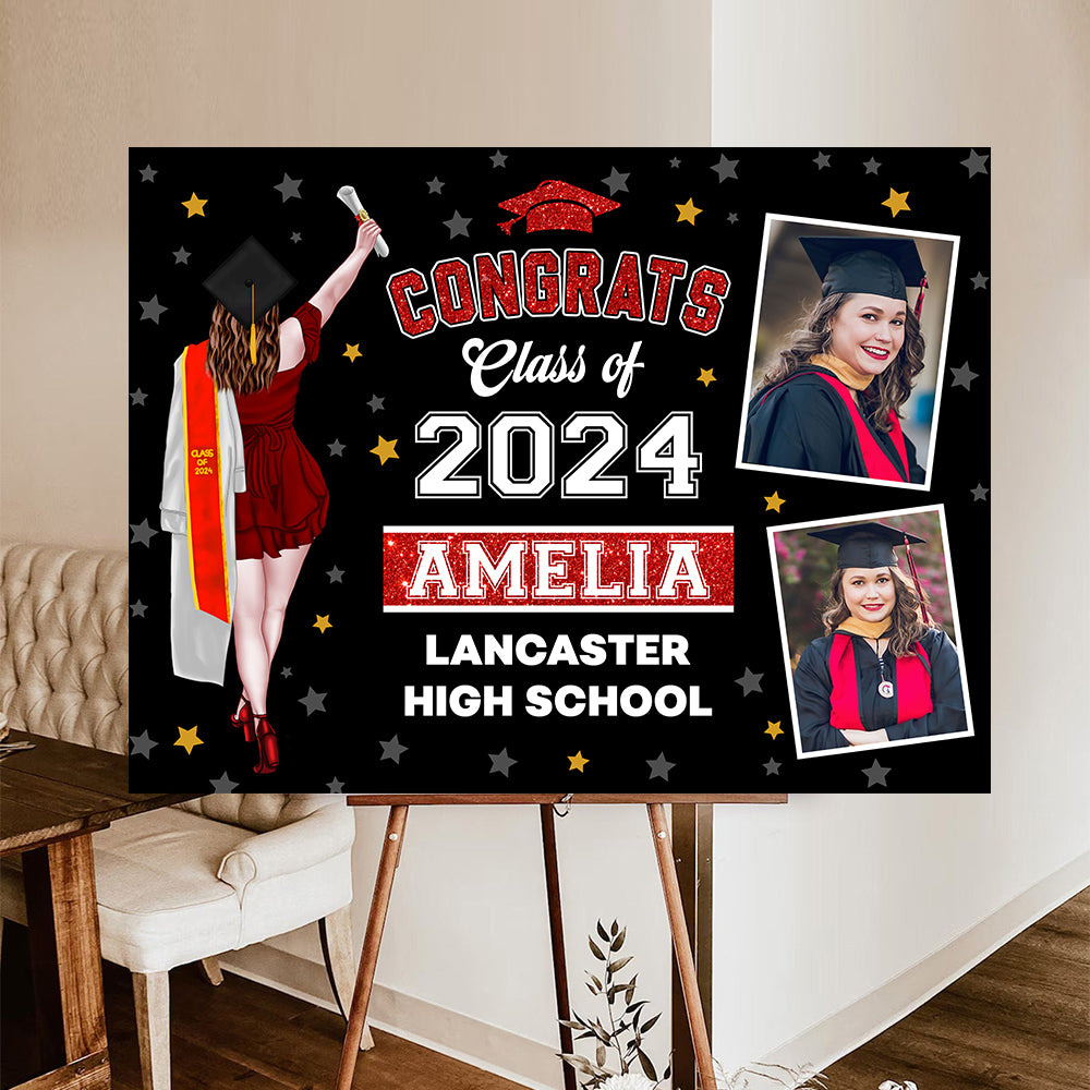 Gliter Style Class Of 2025 Graduate, Graduation Gift - Personalized Graduation Lawn Sign With Stake