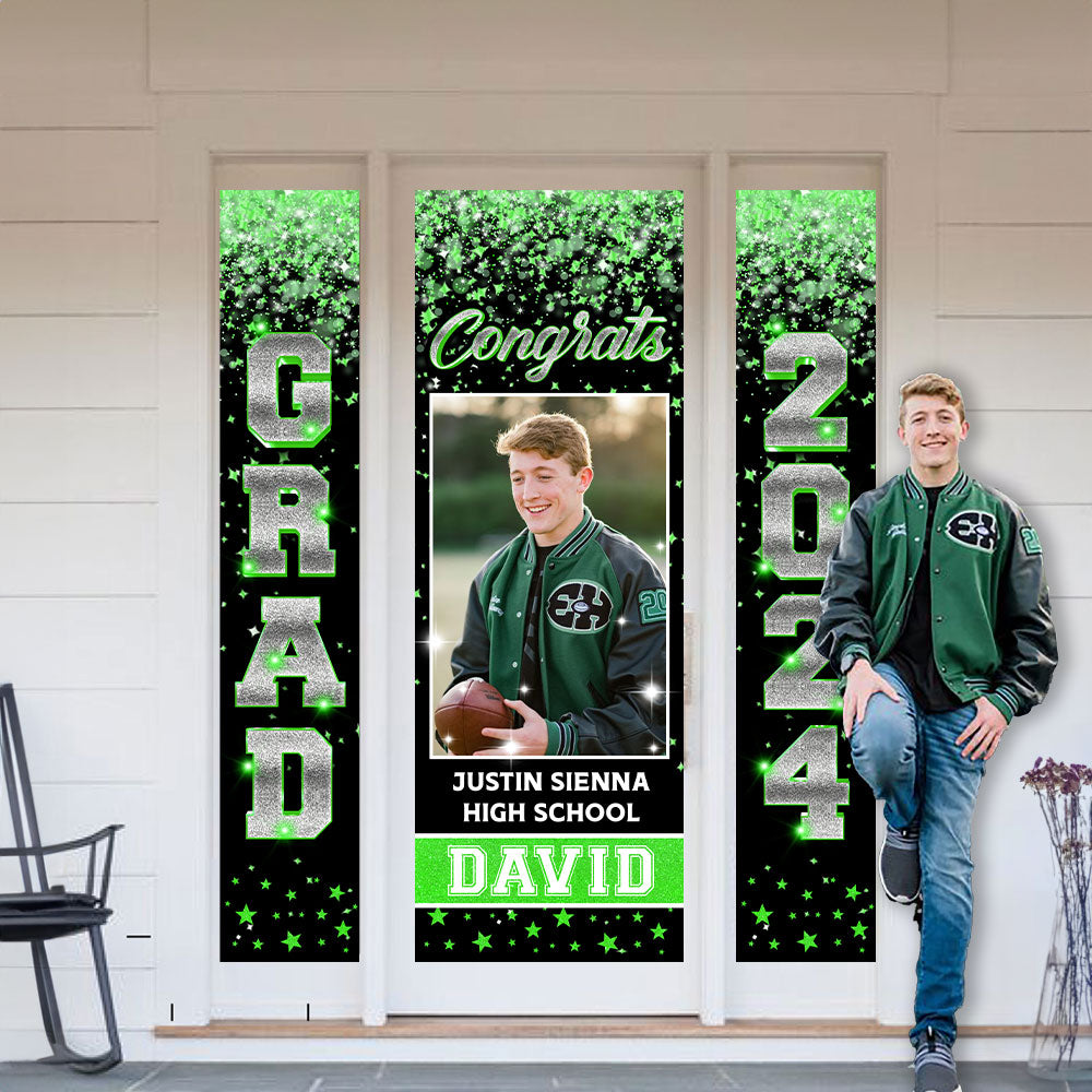 Silver Front Door Banner 2025 With Pictures Class of 2025 - High School or College University for Graduation Door Banner for Front Door or Porch