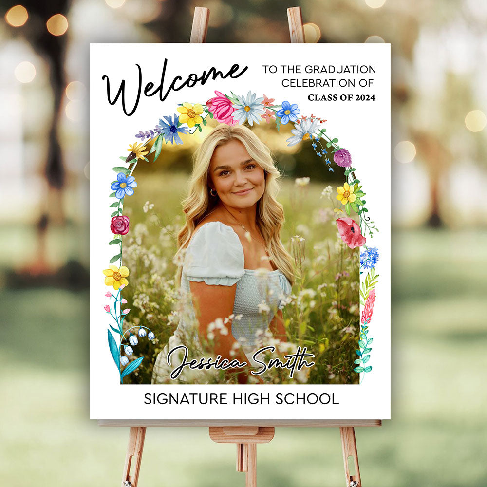 Minimalist Graduation Welcome Sign - Custom Class Of 2025 Graduation Party Welcome Sign - Wildflower Graduation Party Welcome Sign