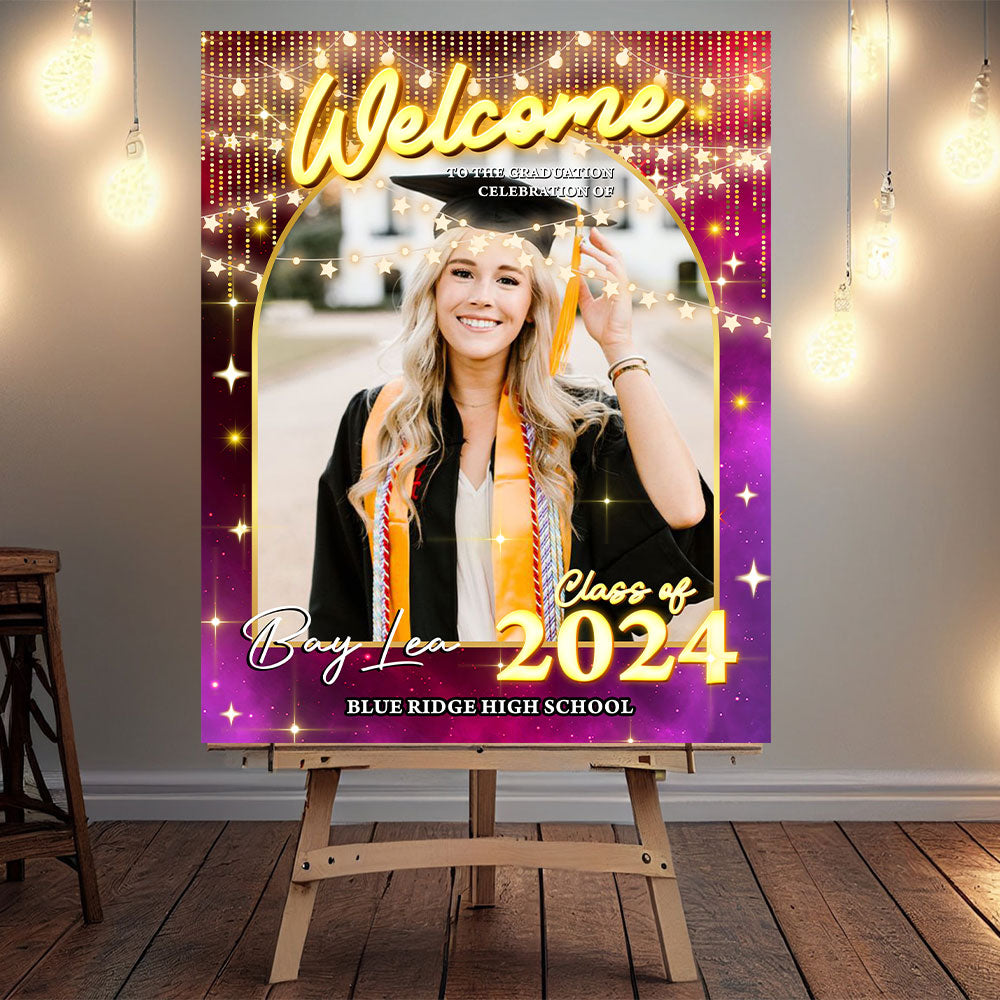 Graduation Light Welcome Sign - Custom Class Of 2025 Graduation Party Welcome Sign - Wildflower Graduation Party Welcome Sign