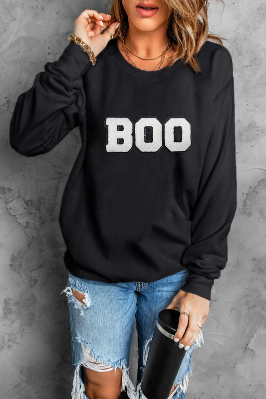 BOO Round Neck Long Sleeve Sweatshirt