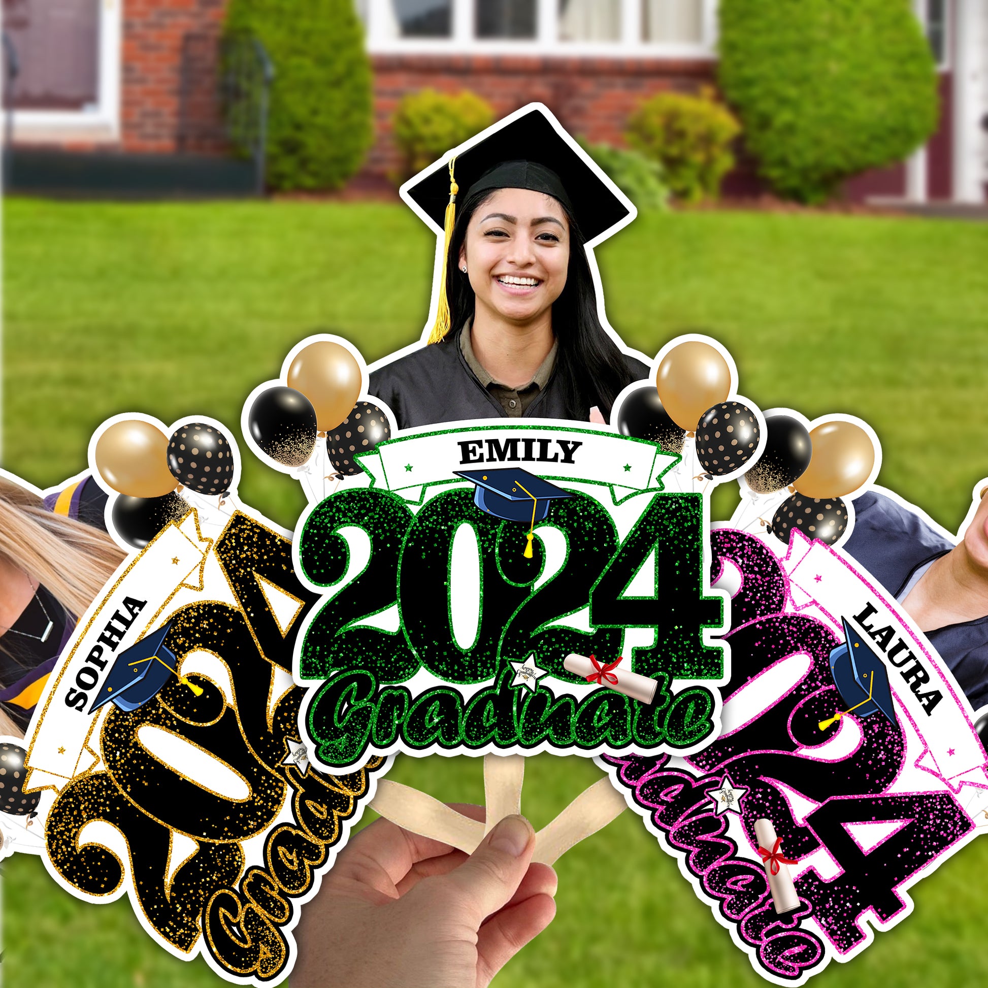 Personalized 2025 Graduate Face Fans With Wooden Handle, Gift For Graduation Party