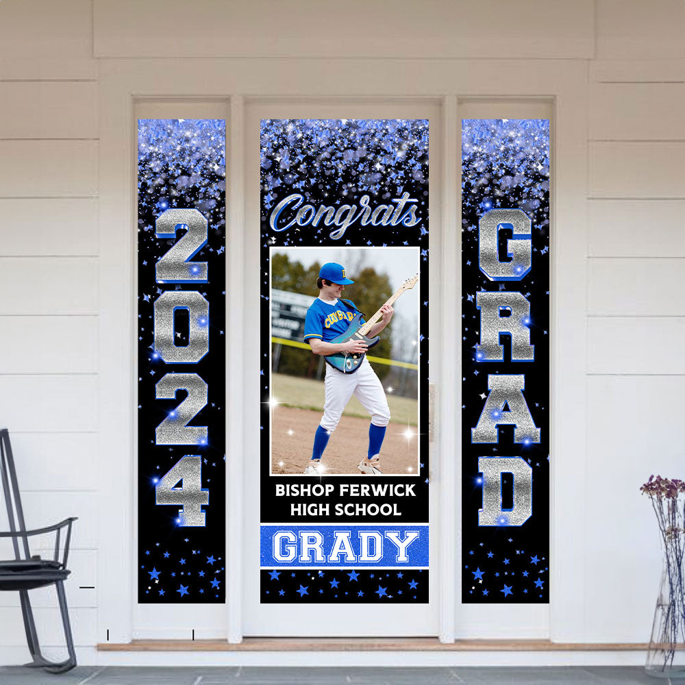 Silver Front Door Banner 2025 With Pictures Class of 2025 - High School or College University for Graduation Door Banner for Front Door or Porch