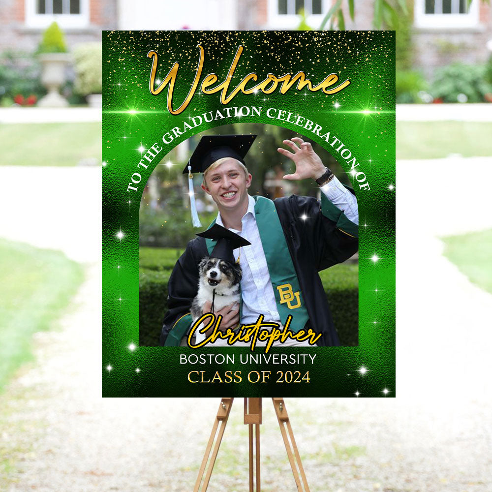 Gold Welcome Sign - Graduation Party Welcome Sign - Custom Photo Grad Party Sign - Personalized Graduation Decoration