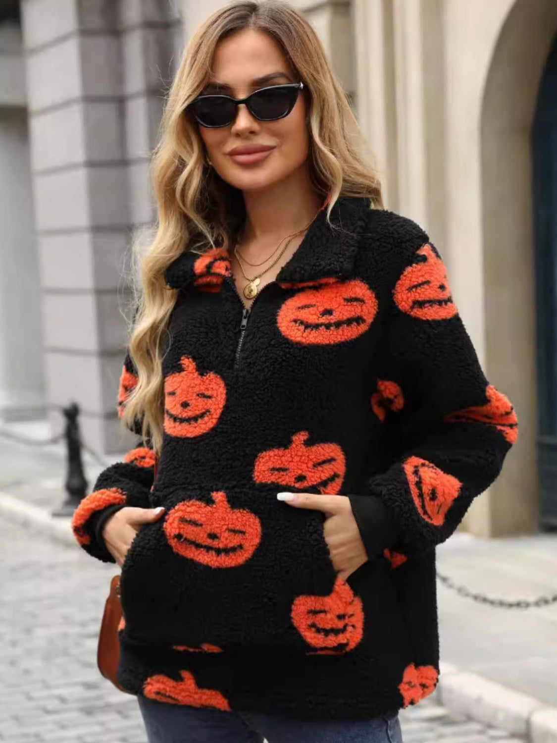 Jack-O'-Lantern Half Zip Long Sleeve Sweatshirt