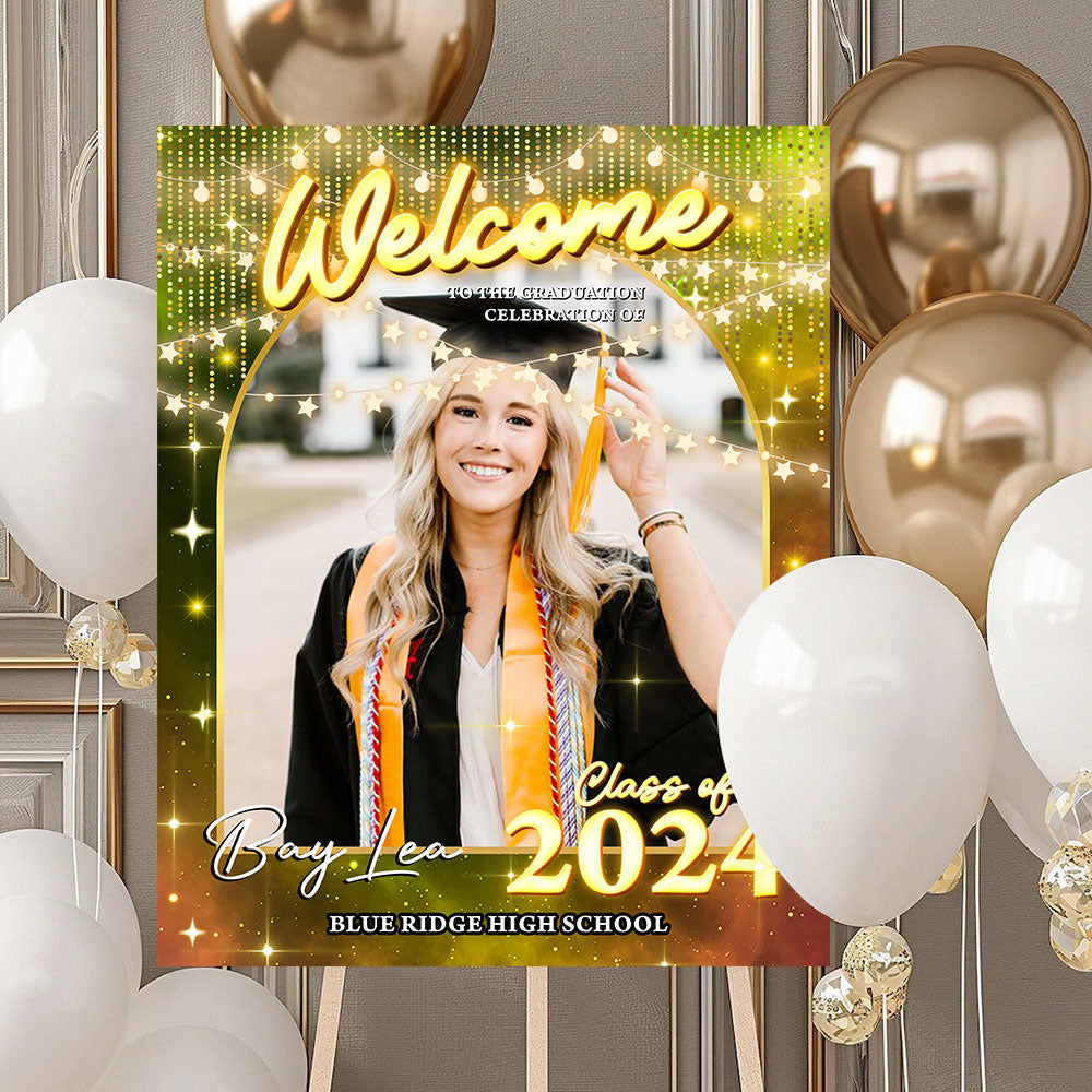 Graduation Light Welcome Sign - Custom Class Of 2025 Graduation Party Welcome Sign - Wildflower Graduation Party Welcome Sign