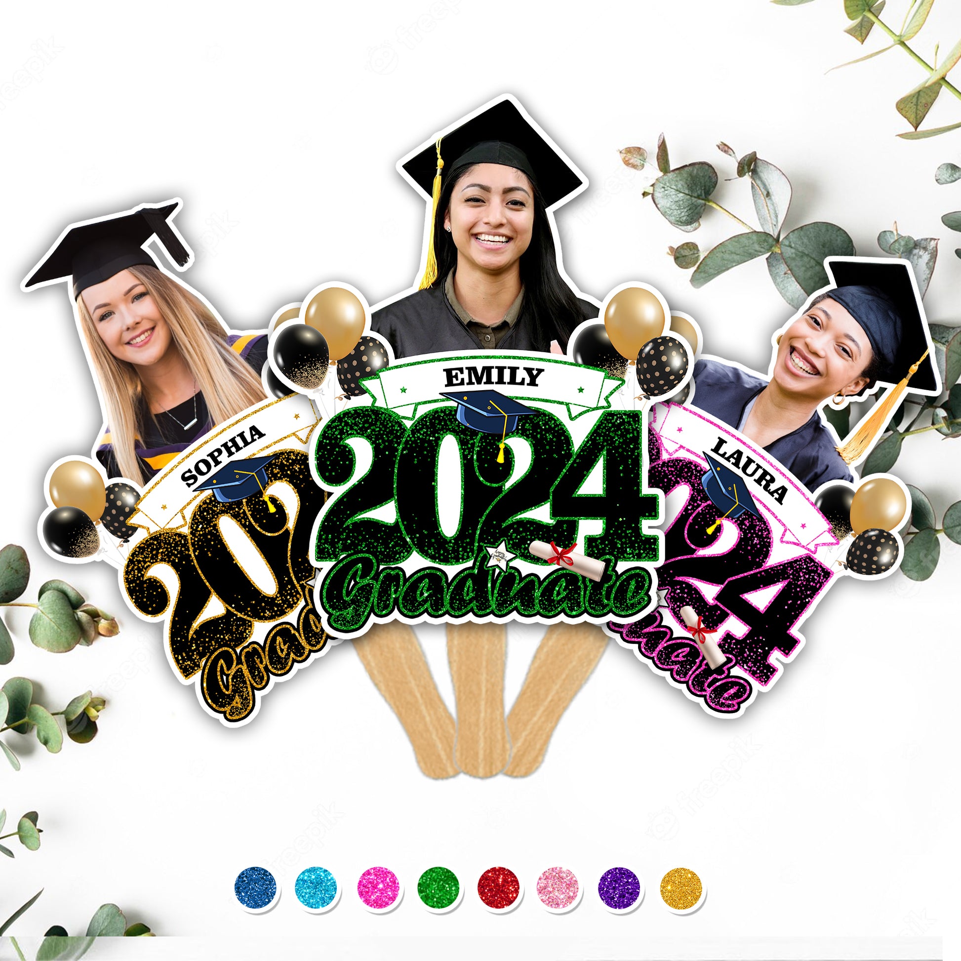 Personalized 2025 Graduate Face Fans With Wooden Handle, Gift For Graduation Party