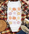 Pumpkin & Flower Round Neck Short Sleeve T-Shirt