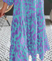 Smocked Printed Tie Neck Long Sleeve Dress