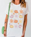 Pumpkin & Flower Round Neck Short Sleeve T-Shirt