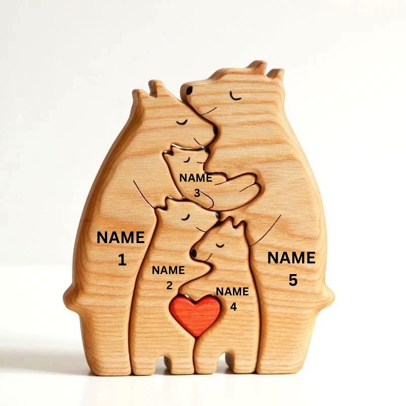 Personalized Wooden Bears Family With Hearts - 2 Bear 3 Kids