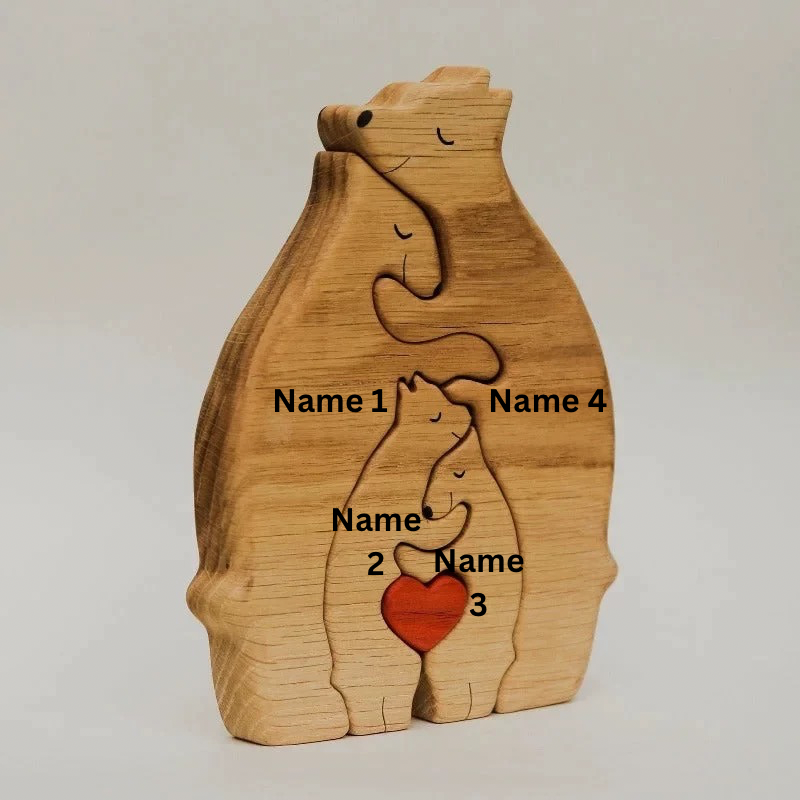 Personalized Wooden Bears Family With Hearts - 2 Bear 2 Kids