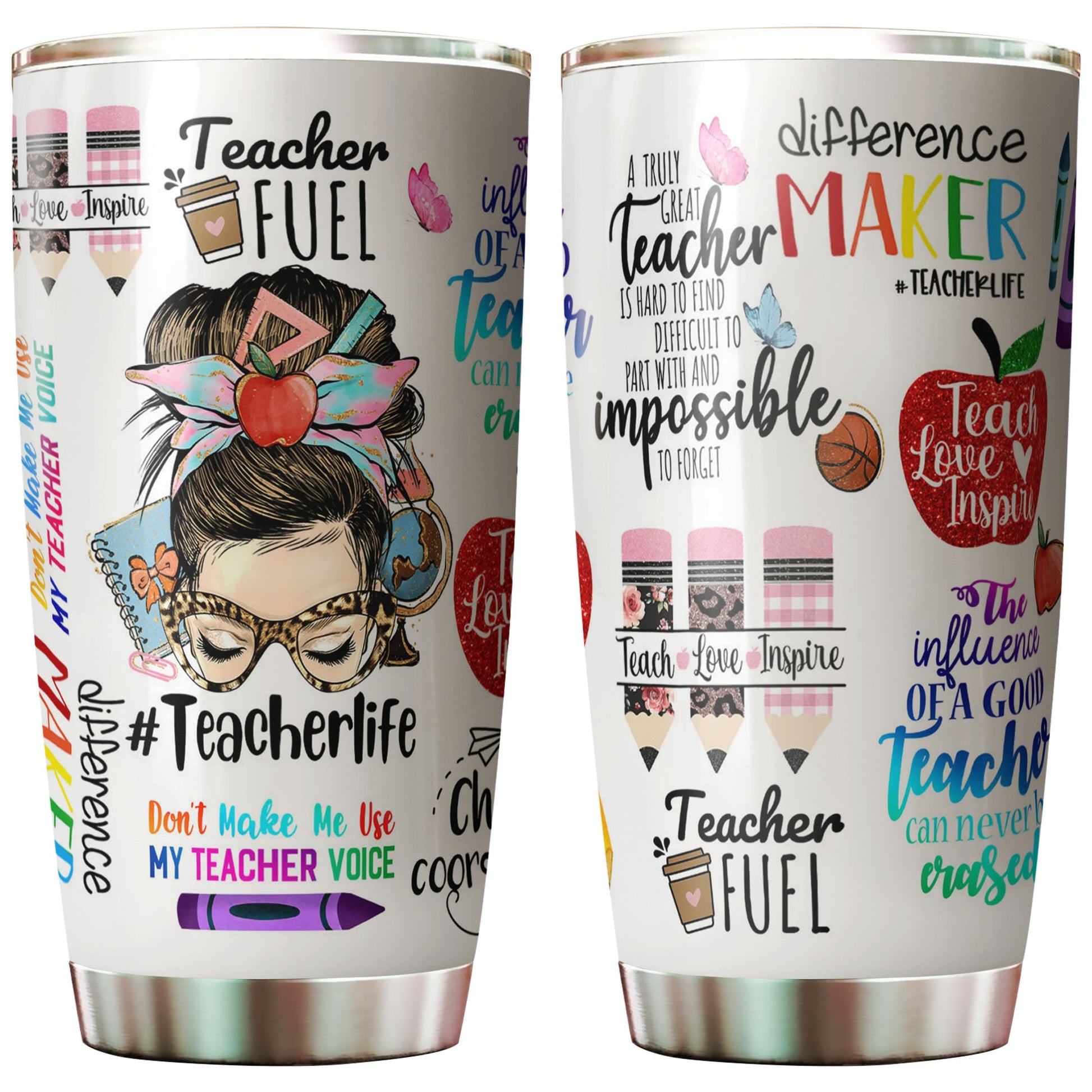 Personalized Teacher Life Appreciation Messy Bun Tumbler, Meaningful Gift For Teacher