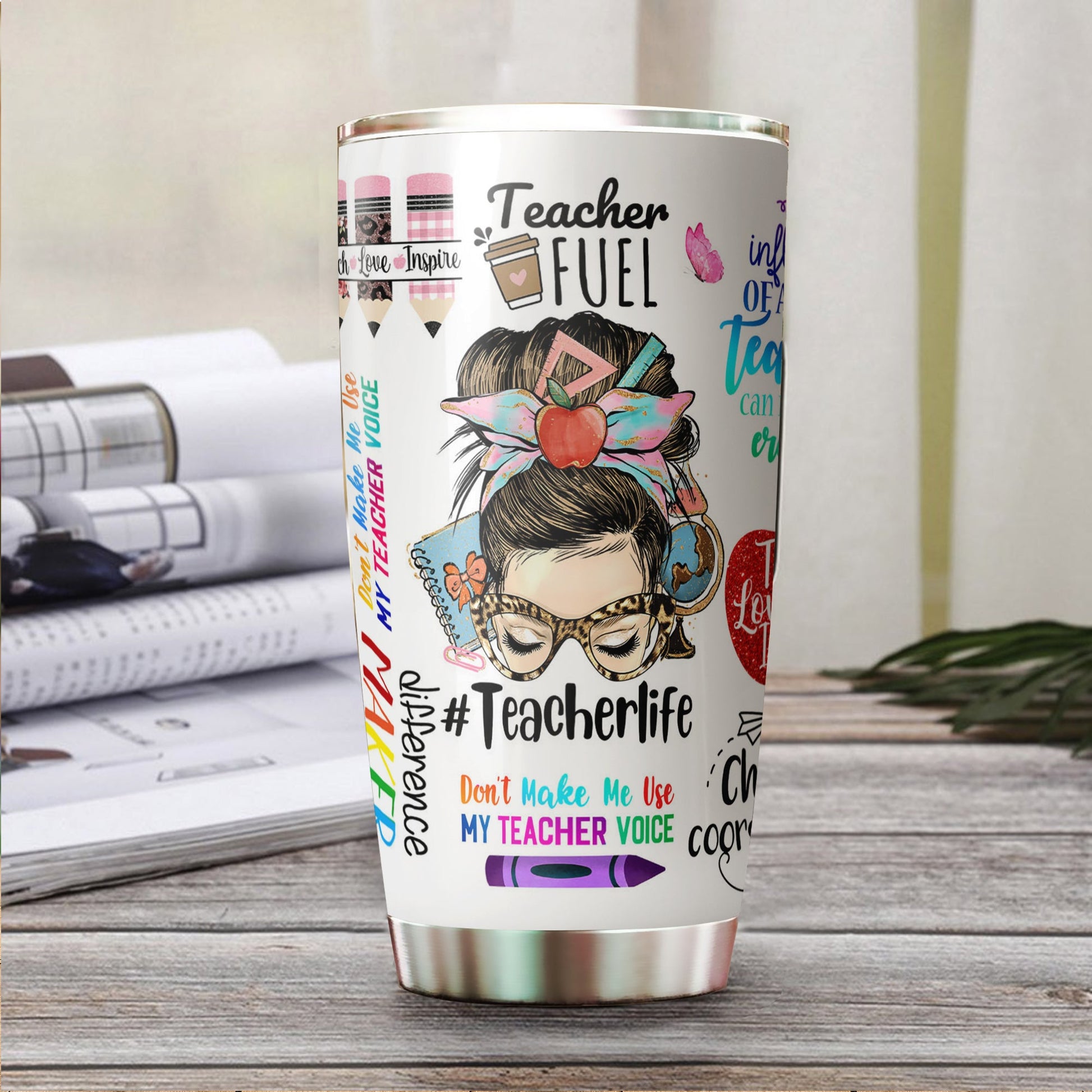 Personalized Teacher Life Appreciation Messy Bun Tumbler, Meaningful Gift For Teacher