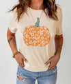 Pumpkin Graphic Round Neck Cuffed T-Shirt