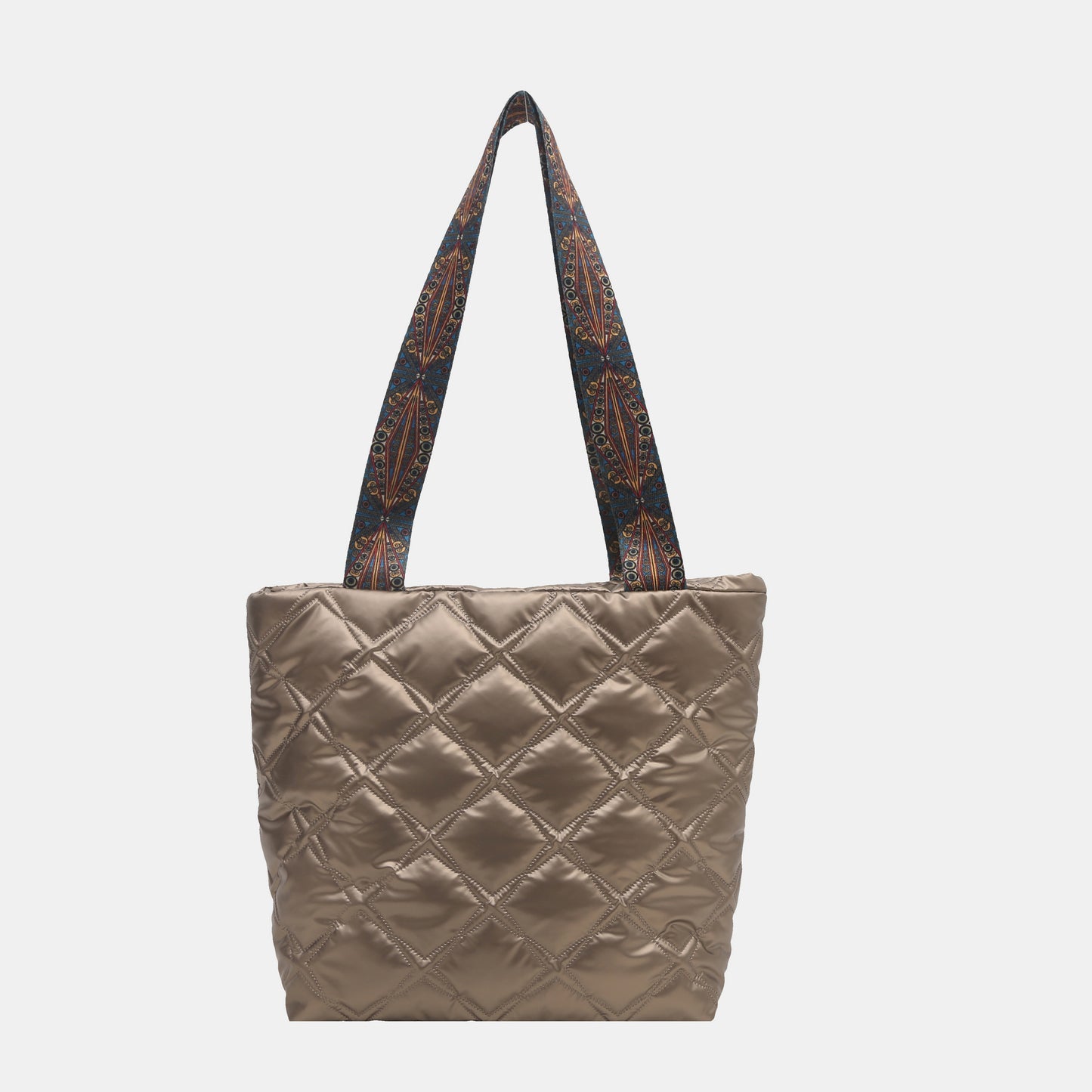 PU Leather Printed Strap Quilted Handbag