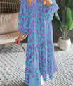 Smocked Printed Tie Neck Long Sleeve Dress