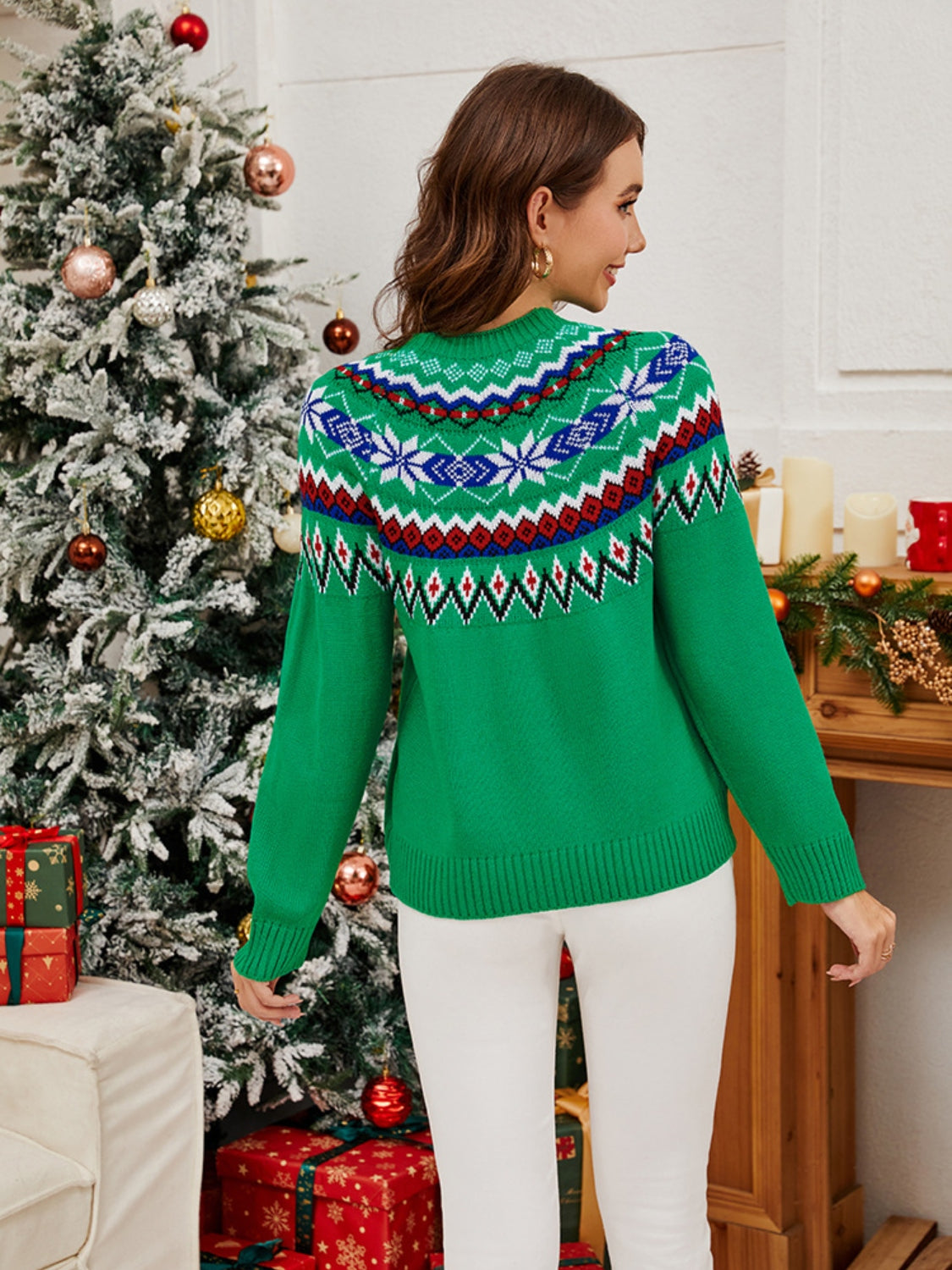 Geometric Round Neck Long Sleeve Sweater