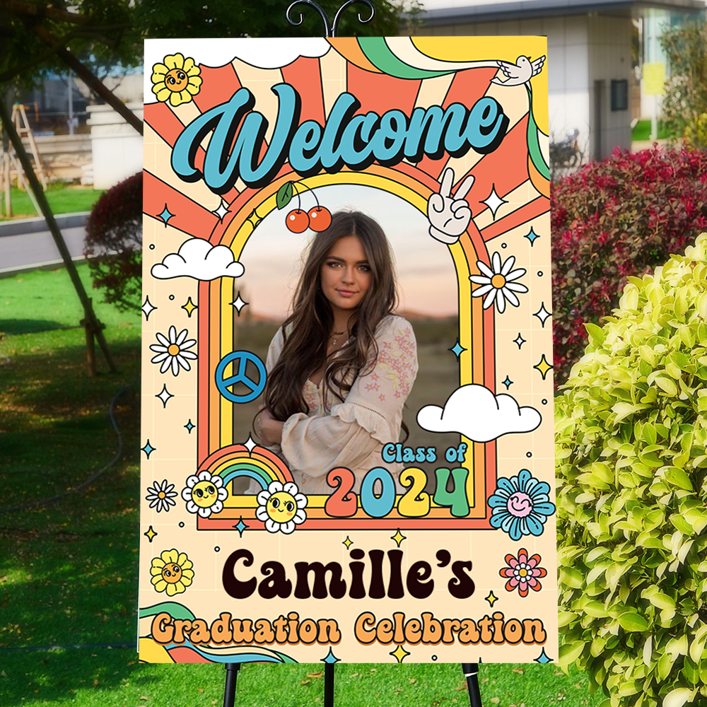 Retro Class Of 2025 - Graduation Party Welcome Sign - Custom Photo Grad Party Sign - Personalized Graduation Decoration