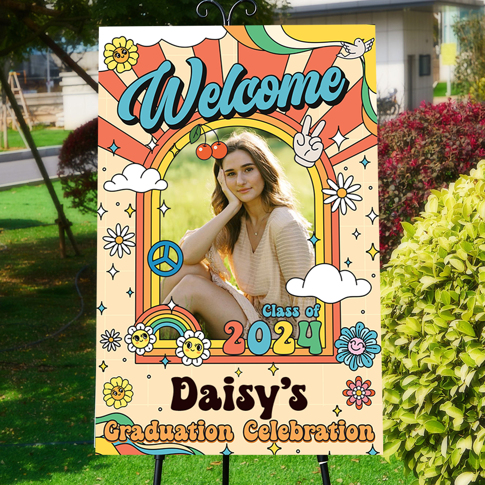 Retro Class Of 2025 - Graduation Party Welcome Sign - Custom Photo Grad Party Sign - Personalized Graduation Decoration