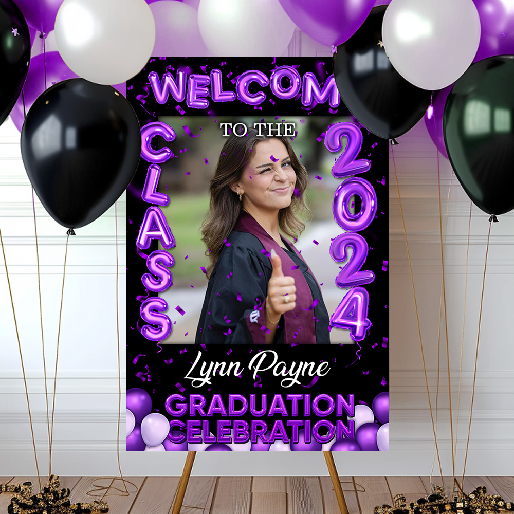 Bubble Styles Class Of 2025 - Graduation Party Welcome Sign - Custom Photo Grad Party Sign - Personalized Graduation Decoration