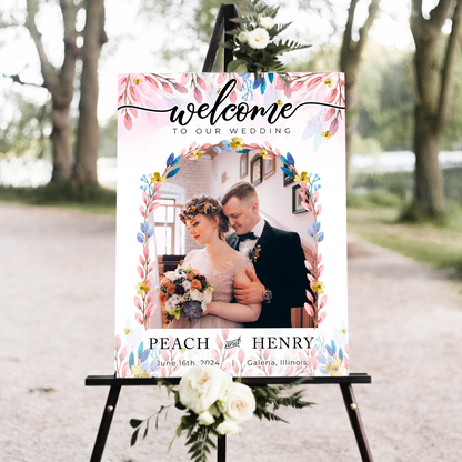 Flower Wedding Welcome Sign - Modern Wedding Signs, Large Wedding Sign - Welcome Wedding Sign