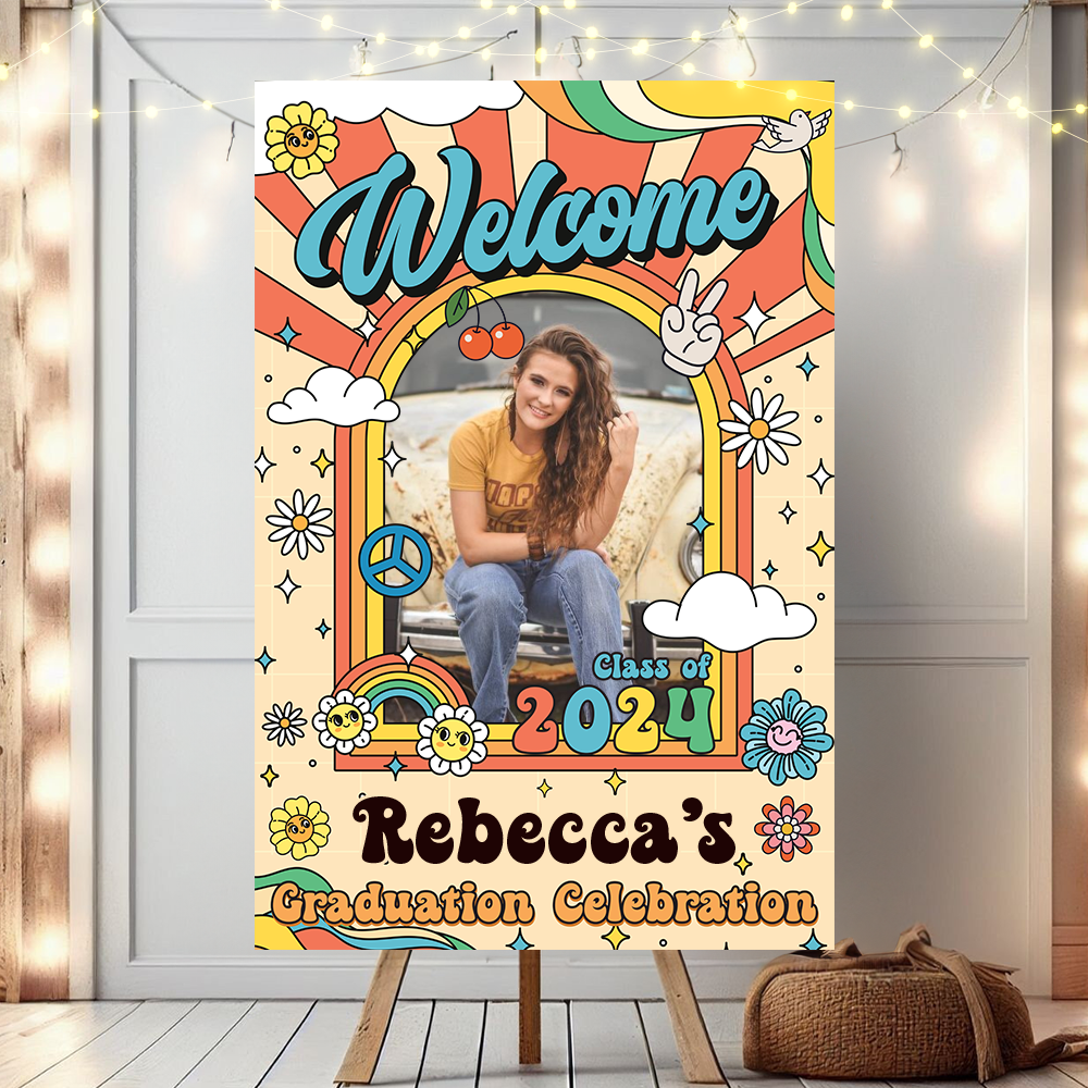 Retro Class Of 2025 - Graduation Party Welcome Sign - Custom Photo Grad Party Sign - Personalized Graduation Decoration