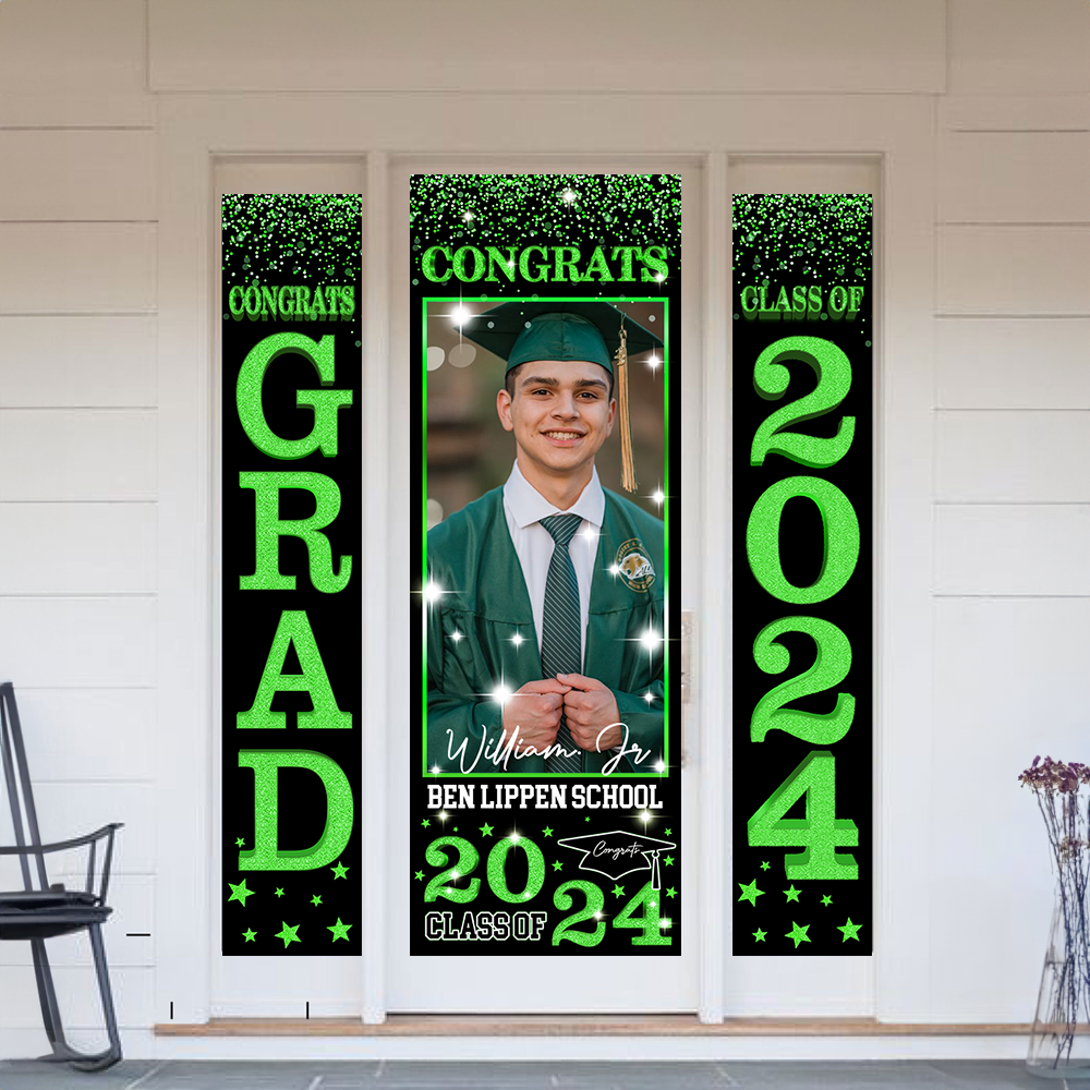 Front Door Banner 2025 With Pictures Class of 2025 - High School or College University for Graduation Door Banner for Front Door or Porch