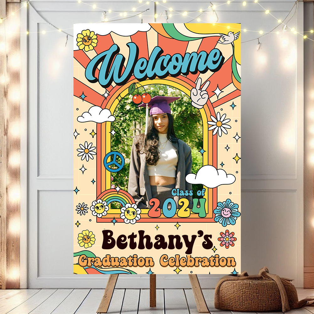 Retro Class Of 2025 - Graduation Party Welcome Sign - Custom Photo Grad Party Sign - Personalized Graduation Decoration