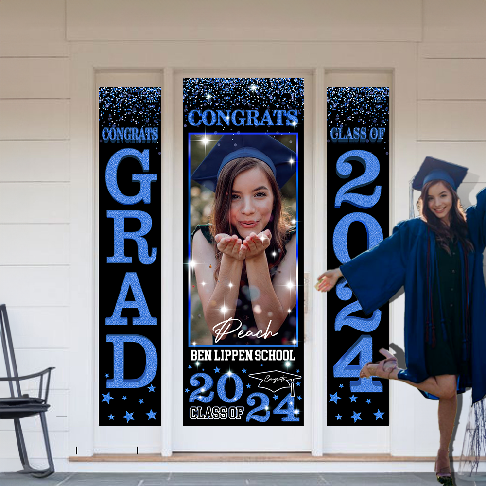 Front Door Banner 2025 With Pictures Class of 2025 - High School or College University for Graduation Door Banner for Front Door or Porch